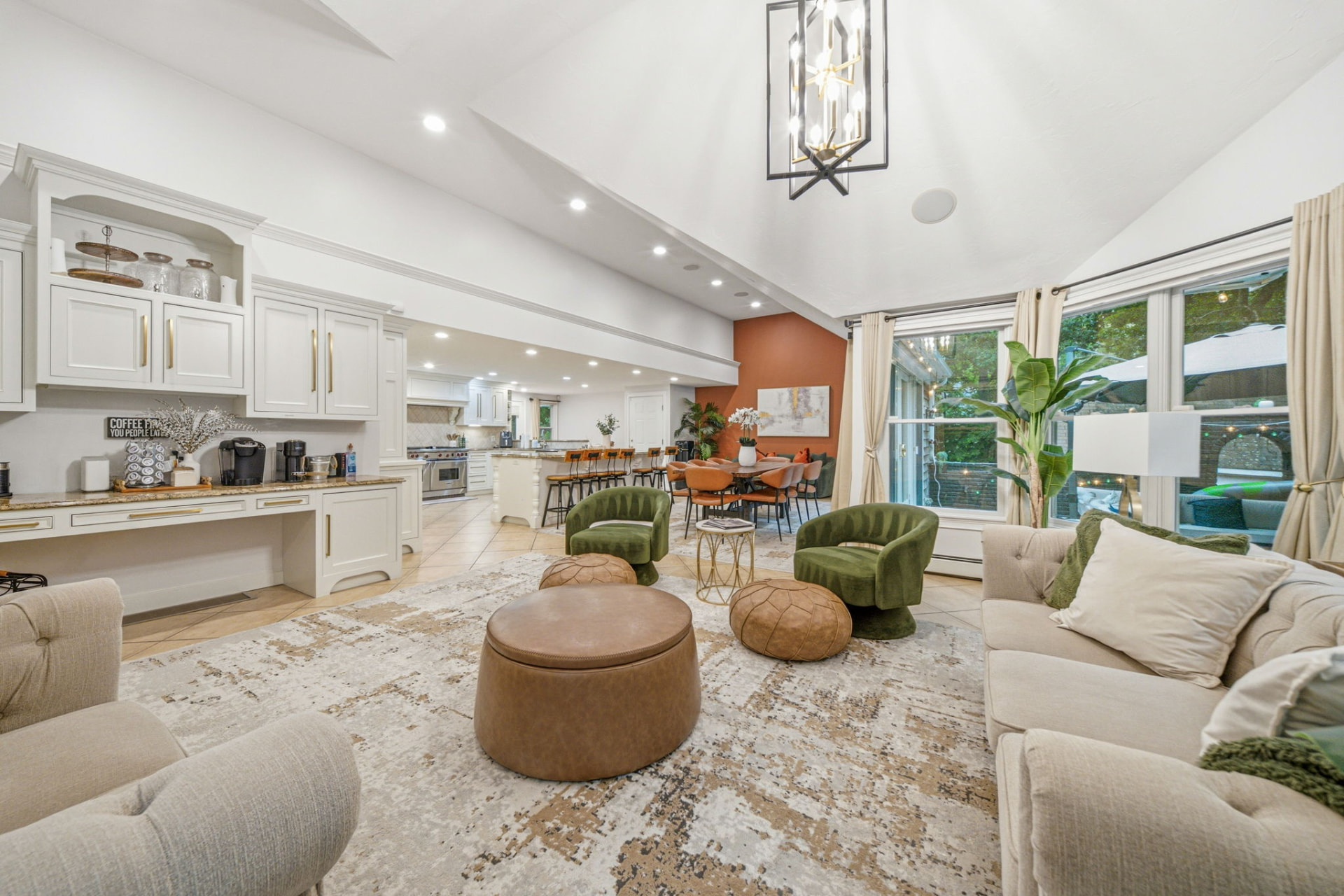 Family room open to kitchen and dining
