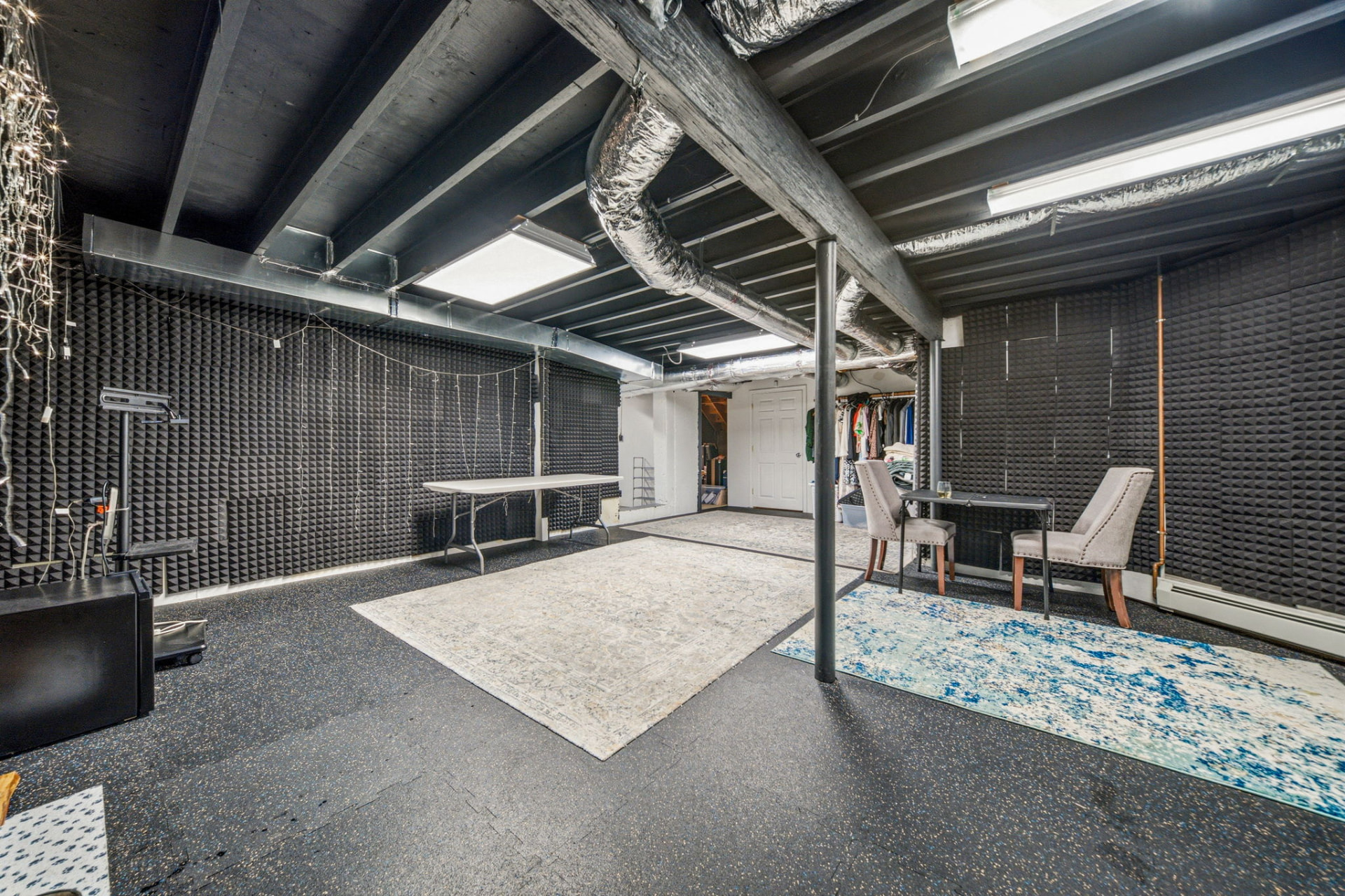 Sound-treated lower level studio and flex space